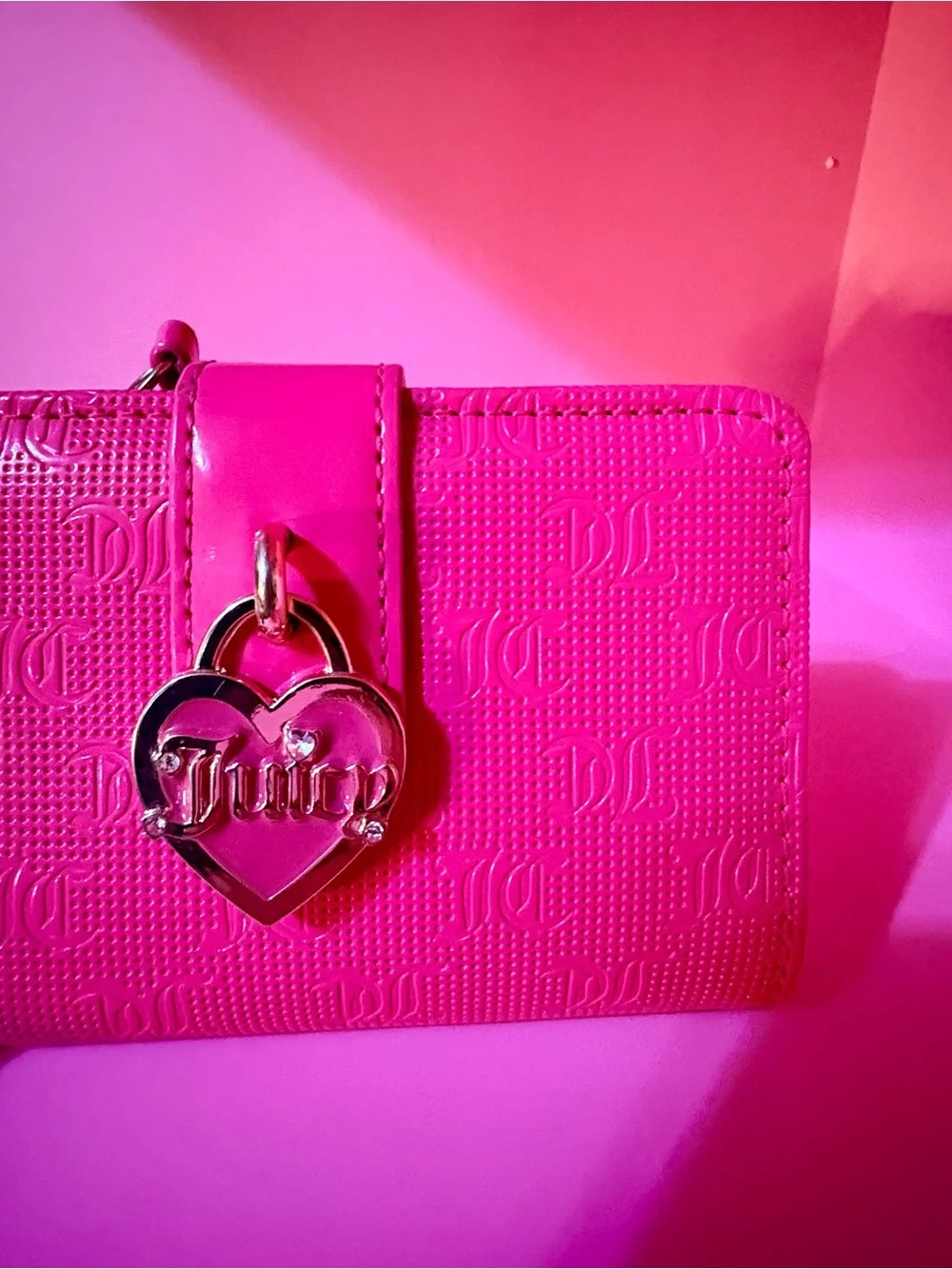 Juicy Couture Neon Pink Heart Charm Zip Wallet